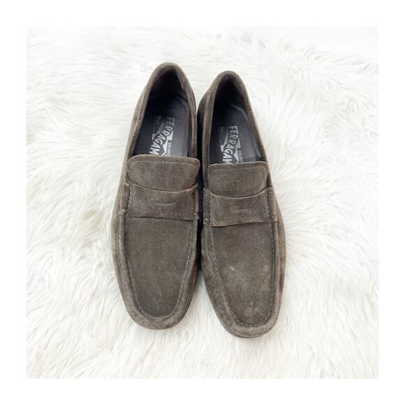 Salvatore Ferragamo Size 8 Brown Mens Suede Slip On Moc Toe Loafer Dress Shoes - Picture 6 of 11